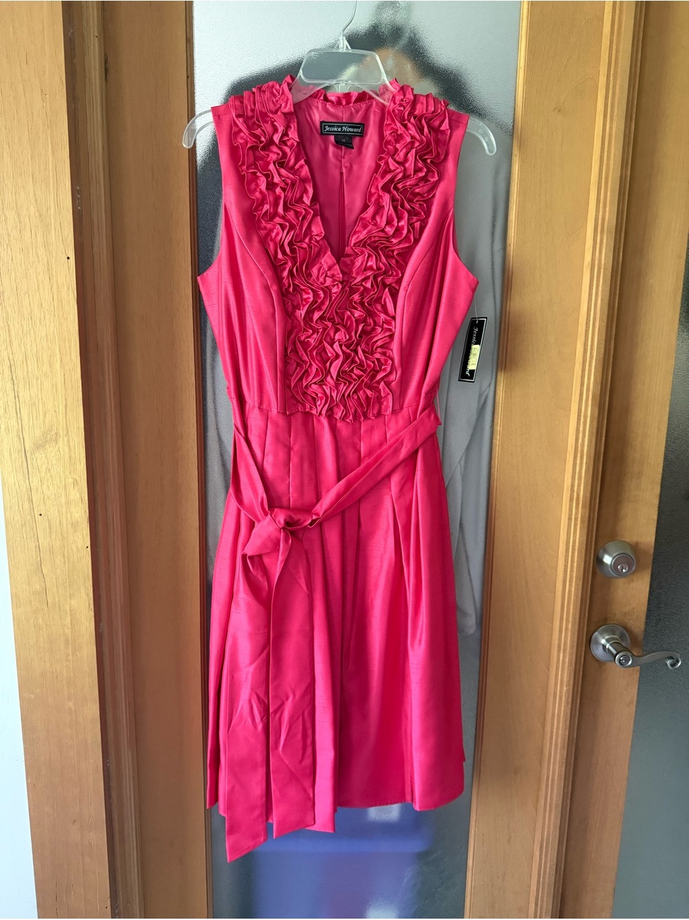 Jessica Howard Hot Pink Ruffle V-Neck Midi Dress